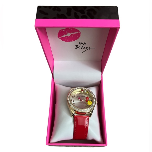 Betsey Johnson - Gold/Red Strap Watch - Picture 3 of 4